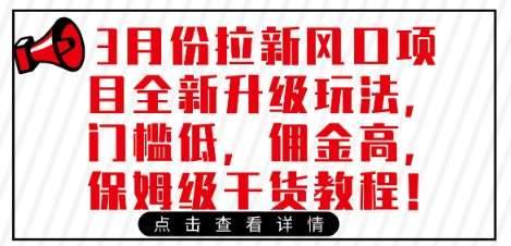 3月份拉新风口项目全新升级玩法,门槛低,佣金高,保姆级干货教程-网赚副业网