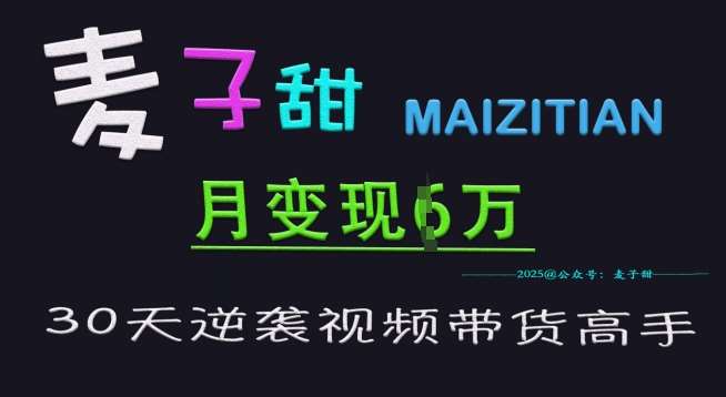 麦子甜30天逆袭视频带货高手,单月变现6W加特训营-网赚副业网