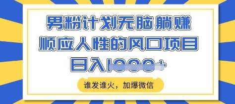 男粉计划无脑躺Z,顺应人性的风口项目,谁发谁火,加爆微信,日入多张【揭秘】-网赚副业网