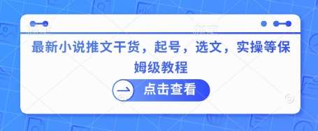 最新小说推文干货,起号,选文,实操等保姆级教程-网赚副业网