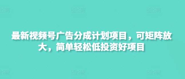 最新视频号广告分成计划项目，可矩阵放大，简单轻松低投资好项目-网赚副业网