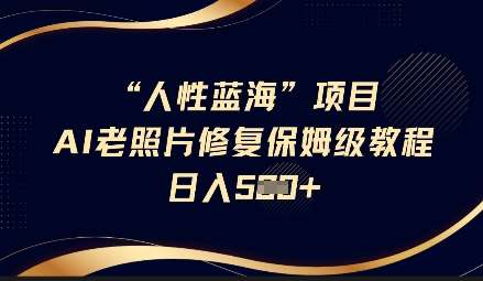 人性蓝海AI老照片修复项目保姆级教程,长期复购,轻松日入5张-网赚副业网