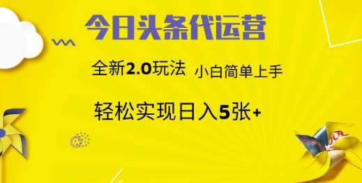 今日头条代运营,新2.0玩法,小白轻松做,每日实现躺Z5张【揭秘】-网赚副业网
