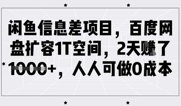 闲鱼信息差项目,百度网盘扩容1T空间,2天收益1k+,人人可做0成本-网赚副业网