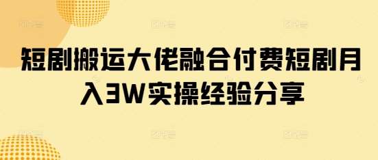 短剧搬运大佬融合付费短剧月入3W实操经验分享-网赚副业网