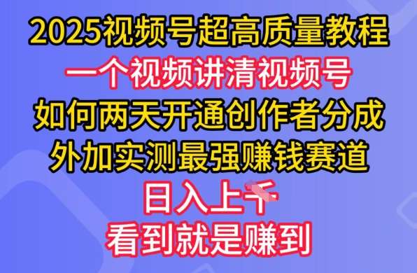 2025视频号超高质量教程,两天开通创作者分成,外加实测最强挣钱赛道,日入多张-网赚副业网