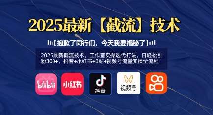 2025最新截流技术,工作室实操迭代打法,日轻松引粉300+,抖音+小红书+B站+视频号流量实操全流程-网赚副业网
