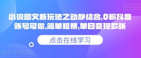 小说推文图文新玩法之动静结合,0粉抖音账号可做,简单粗暴,单日变现多张-网赚副业网