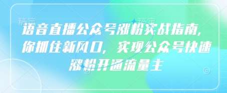 语音直播公众号涨粉实战指南,你抓住新风口,实现公众号快速涨粉开通流量主-网赚副业网