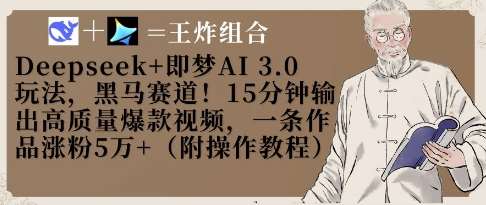 Deepseek+即梦AI3.0玩法,黑马赛道!15分钟输出高质量爆款视频,一条作品涨粉5W+-网赚副业网