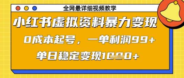 小红书虚拟资料暴力变现,0成本起号,一单利润99,单日稳定变现1k【揭秘】插图 小红书虚拟资料暴力变现,0成本起号,一单利润99,单日稳定变现1k【揭秘】插图