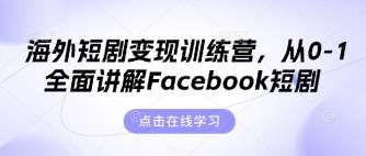海外短剧变现训练营,从0-1全面讲解Facebook短剧-网赚副业网