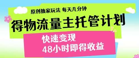 得物流量主托管计划,原创独家玩法,每天几分钟,快速变现,48小时即得收益【揭秘】-网赚副业网