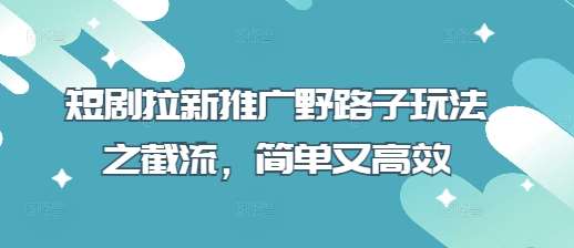 短剧拉新推广野路子玩法之截流,简单又高效-网赚副业网