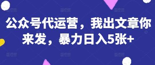 公众号代运营,我出文章你来发,暴力日入5张+【揭秘】-网赚副业网