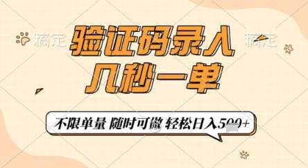验证码录入,几秒钟一单,只需一部手机即可开始,随时随地可做,每天5张+【揭秘】-网赚副业网