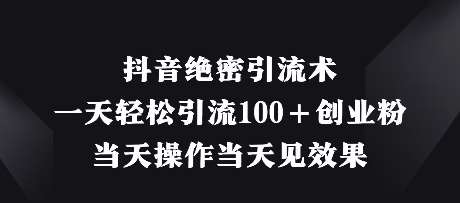 抖音绝密引流术,一天轻松引流100+创业粉,当天操作当天见效果-网赚副业网