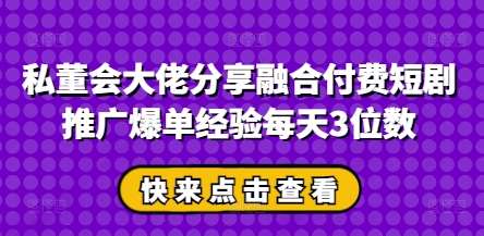 私董会大佬分享融合付费短剧推广爆单经验每天3位数-网赚副业网