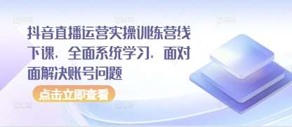 抖音直播运营实操训练营线下课，全面系统学习，面对面解决账号问题-网赚副业网