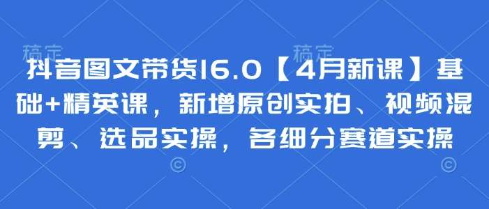 抖音图文带货16.0【4月新课】基础+精英课,新增原创实拍、视频混剪、选品实操,各细分赛道实操-网赚副业网