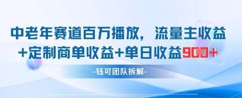中老年赛道百万播放+流量主收益+定制收益,单日收益9张-网赚副业网