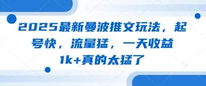 2025最新曼波推文玩法,起号快,流量猛,一天收益1k+真的太猛了-网赚副业网
