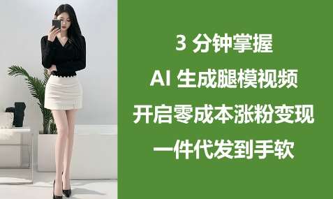 3分钟掌握AI生成腿模视频,开启零成本涨粉变现,一件代发到手软-网赚副业网