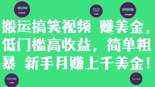 搬运搞笑视频挣美金,低门槛高收益,简单粗暴新手月入上千美刀-网赚副业网