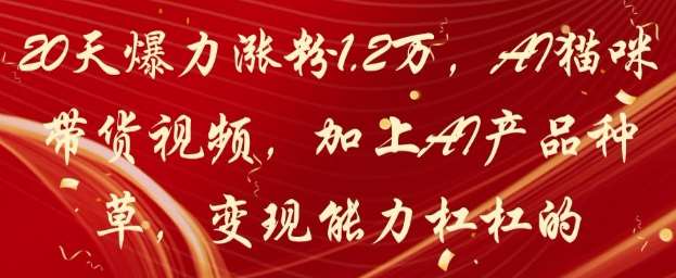 20天爆力涨粉1.2W,AI猫咪带货视频,加上AI产品种草,变现能力杠杠的-网赚副业网