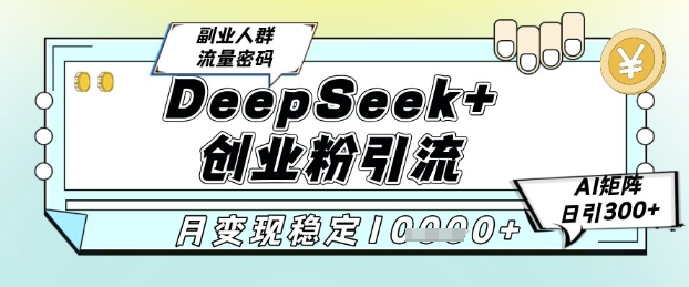 DeepSeek+创业粉精准引流,全新分享课4.0玩法,AI矩阵日引300+,多种变现方式,稳定月入1W-网赚副业网