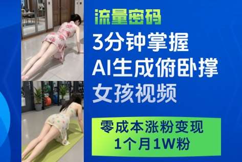 3分钟掌握AI生成俯卧撑女孩视频,零成本涨粉变现,1个月1W粉-网赚副业网