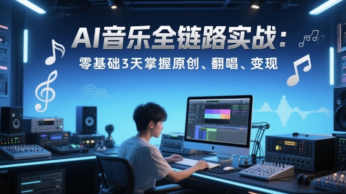 AI音乐全链路实战变现课:零基础3天掌握原创、翻唱、变现-网赚副业网