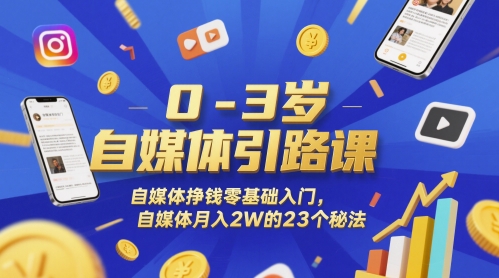 0-3岁自媒体引路课,自媒体挣钱零基础入门,自媒体月入2W的23个秘法-网赚副业网