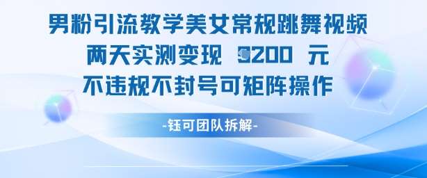 男粉引流教学美女常规跳舞视频两天实测变现1k+,不违规不封号可矩阵操作-网赚副业网