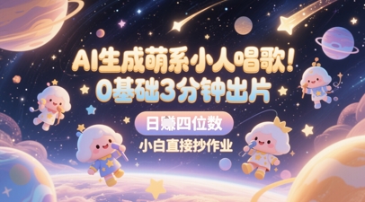AI生成萌系小人唱歌,0基础3分钟出片,28个作品涨粉8.9W,单条最高19W赞,日入四位数,小白直接抄作业-网赚副业网