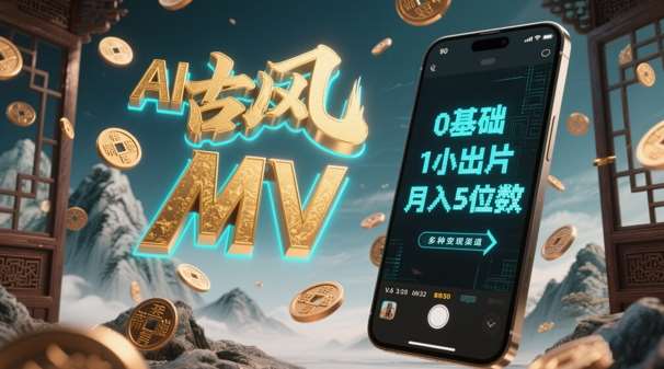AI一键生成古风音乐MV,0剪辑基础1小时出片,多种变现渠道,一部手机月入5位数-网赚副业网