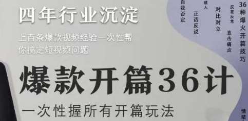 爆款开篇36计2.0,爆款短视频,一次性掌握所有开篇玩法-网赚副业网
