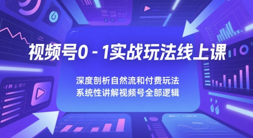 视频号0-1实战玩法线上课,深度剖析自然流和付费玩法,统性讲解视频号全部逻辑-网赚副业网