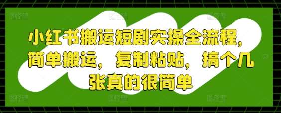 小红书搬运短剧实操全流程,简单搬运,复制粘贴,搞个几张真的很简单-网赚副业网