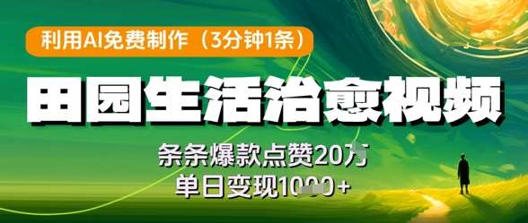 利用AI免费制作田园生活治愈视频，条条爆款点赞20W，单日变现几张-网赚副业网