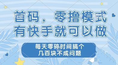 首码,零撸模式,有快手就可以做,每天零碎时间搞个几张不成问题【揭秘】-网赚副业网