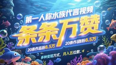 第一人称水族代言视频,条条万赞,20条作品涨粉7.8W,多种变现方式月入五位数-网赚副业网