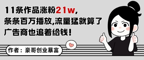11条作品涨粉21W,条条百W播放,流量猛就算了,广告商也追着给钱-网赚副业网