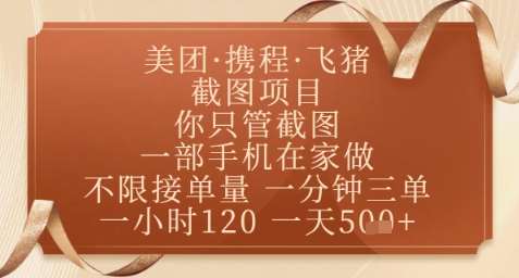 飞猪美团截图项目，你只管截图，一部手机在家做，正规平台无套路，一天5张+【揭秘】-网赚副业网