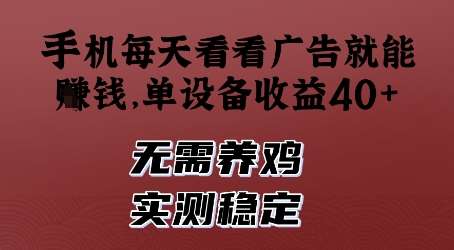 手机每天看看广告就能挣钱,单设备收益40+,无需养鸡,实测稳定【揭秘】-网赚副业网