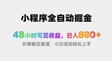 小程序全自动掘金,48小时可见收益,日入8张+长期稳定靠谱,小白宝妈轻松上手【揭秘】-网赚副业网