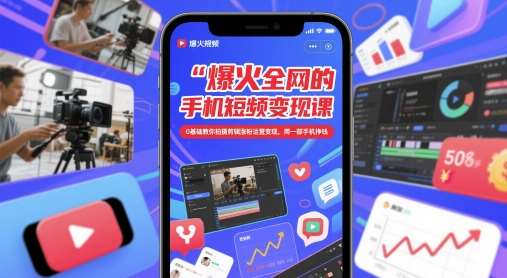 爆火全网的手机短视频变现课,0基础教你拍摄剪辑涨粉运营变现,用一部手机挣钱-网赚副业网