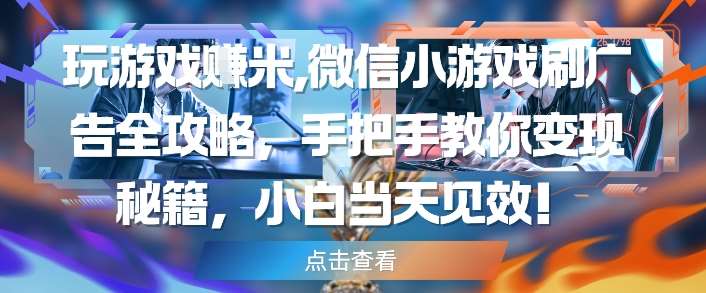玩游戏挣米,微信小游戏刷广告全攻略,手把手教你变现秘籍,小白当天见效-网赚副业网