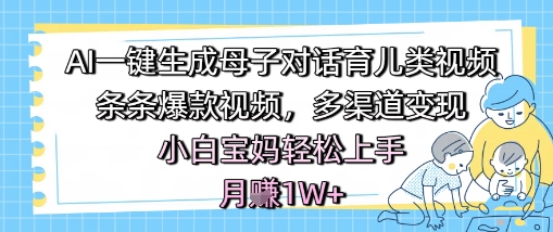AI一键生成母子对话育儿类视频,条条爆款视频,多渠道变现,小白宝妈轻松上手,月入1W+-网赚副业网