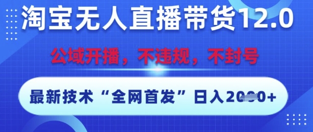 淘宝无人直播带货12.0,最新技术,不封号,不违规,操作简单,开播爆单,日入多张【揭秘】-网赚副业网